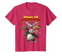 Kung Fu Panda Group Shot Action Portrait Movie Logo Camiseta, Niños, Rojo Jaspeado, 8 años