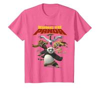 Kung Fu Panda Group Shot Action Portrait Movie Logo Camiseta, Niños, Rosa Jaspeado, 10 años