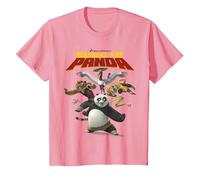 Kung Fu Panda Group Shot Action Portrait Movie Logo Camiseta, Niños, Rosado, 4 años