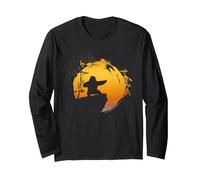 Kung Fu Panda Po Tai Chi Sunset Silhouette Manga Larga, Unisex para Adultos, Negro, M