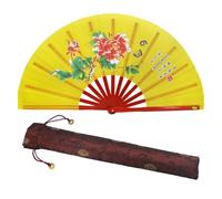 Kung Fu Tai Chi Fan - Abanico de mano chino plegable de bambú de 13 pulgadas para artes marciales, tai chi, danza y actuación, diseño de flor de peonía (1, amarillo)