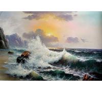 Kungfu Art Handmade Seascape Oil Painting Ocean Waves Canvas Wall Art for Living Room Bedroom Home d¨¦cor, 100% Hand-Painted Framed and Stretched Wall Painting Ready to Hang