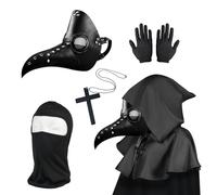 Kungfu Mall Máscara de médico de la peste, disfraz de Halloween para hombre, máscara de pájaro steampunk, disfraz de médico de la peste para adulto, máscara facial negra de Halloween con guantes y
