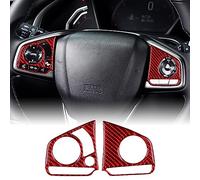 KUNGKIC Fibra de carbono para volante de coche cívico, marco de botón de volante, pegatina decorativa para interiores, compatible con accesorios Honda Civic 2016-2021, rojo estilo C