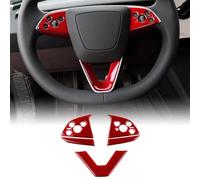 KUNGKIC Para Tesla Model 3 Highland 2024 Volante de Coche Mentín+Marco de Botones Pegatinas de Fibra de Carbono Decorativos Accesorios de Interior Regalo, Estilo A, Rojo