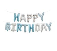 KUNGOON Globos de feliz cumpleaños a cuadros, banderín a cuadros, decoraciones de fiesta impresas en azul y blanco, decoración de fiesta con temática de corazón de amor, fiesta de cumpleaños, baby