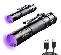 KunHe Linterna LED UV recargable con longitud de onda de 395 nm, 3 W de potencia, aleación de aluminio, IPX4, impermeable, clip de doble cara desmontable y diseño compacto, paquete de 2