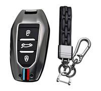 KUNIO Funda para Llave Compatible con Peugeot 3008 5008 2008 308 508 208 para Opel Grandland X Astra L para Citroen C3 C4 DS5 DS7 Protección Carcasa Metal Llavero A Negro