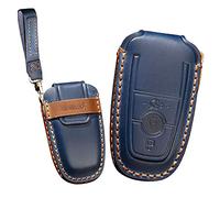 KUNIO Funda para Llave de Coche Compatible con Ford Mondeo Mustang Explorer EcoSport S-MAX Ranger Fiesta F150 F250 de Piel, con 3 Botones,Azul