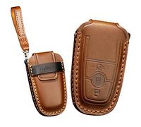 KUNIO Funda para Llave de Coche Compatible con Ford Mondeo Mustang Explorer EcoSport S-MAX Ranger Fiesta F150 F250 de Piel, con 3 Botones,marrón