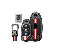 KUNIO Funda para llave de coche compatible con Hyundai i30 i30N Kona Kona N Santa Fe Tucson Palisade 2023 2024 2025 Fibra de Carbono Metal Llavero 3 Botones Llavero Rojo A