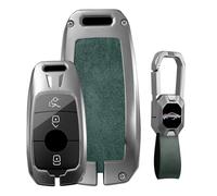 KUNIO Funda para llave de coche Compatible con Mercedes Benz Clase A C E S G Clase GLC CLE CLA GLB GLS W177 W205 W213 W222 Llavero Protección para llave de coche Aleación de zinc Cuero, A verde.