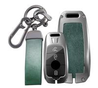 KUNIO Funda para llave de coche Compatible con Mercedes Benz Clase A C E S G GLC CLE CLA GLB GLS W177 W205 W213 W222 Llavero Protección para llave de coche Aleación de zinc Cuero B Verde