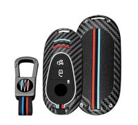 KUNIO Funda para llave de coche compatible con Mercedes Benz Clase C W206 GLC X254 EQE 350 GLC 300 4MATI S Clase 2023 2024 Llavero Fibra de Carbono Metal 3 Botones Llavero A Negro