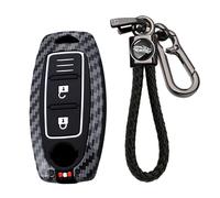KUNIO Funda para llave de coche, compatible con Nissan Juke F16 Qashqai Pulsar Murano, fibra de carbono, 2 botones, funda protectora roja A