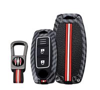 KUNIO Funda para llave de coche, compatible con Nissan Juke F16 Qashqai Pulsar Murano, llavero de fibra de carbono, 2 botones, funda para llave roja A
