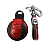 KUNIO Funda para Llave de Coche Compatible con One para Cooper S F54 F55 F56 F57 F60 Jcw Clubman Works Countryman TPU Textura de Cuero Llavero Carcasa 4 Botones Rojo