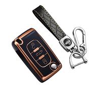 KUNIO - Funda para llavero con tapa para Citroen C2 C3 C4 C5 C6 C7 C8 Picasso C-Crosser para Peugeot 107 206 207 307 307S 308 406 407 607 2BT TPU funda para llave de coche con 3 botones, color negro