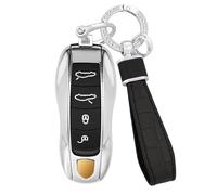 KUNIO Llavero compatible con Porsche 911 958 981 991 718 Panamera Cayenne Macan Funda protectora llave de coche funda 3 4 teclas ABS llavero accesorios plata galvanizado