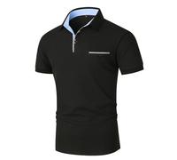 KUNJLELP Polo Hombre Manga Corta con Bolsillo Camiseta Algodón Slim Fit T-Shirt Golf Negocios Top,Negro 46