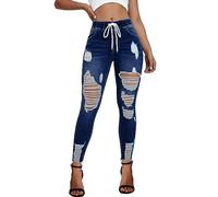 KUNMI Pantalones de mezclilla rasgados elásticos de cintura alta para mujer, talla grande, 002-azul oscuro-1, 3X-Large