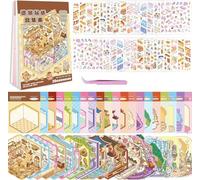 Kunoli 20 Sets Libro de Pegatinas 3D con Escenas, House Stickers, Sticker Therapy, DIY Stress Relief Sticker Scenes with 30 PET Pegatinas, 20 Miniature Scene, 1 Pinzas, for Adulto Niño Adolescente