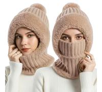 Kunoli Gorro Sombrero 3 en 1 para mujer, gorro de invierno para mujer cálido, pasamontañas para mujer, invierno, con bufanda y máscara, capucha cálida y cubierta facial, forrado a prueba de viento y