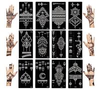 Kunoli Kit de 12 hojas de plantillas de tatuaje de henna, plantilla temporal de tatuaje de aerógrafo para mujeres y niñas, pintura facial y corporal