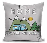 KUNQIAN Regalo del Propietario de la Autocaravana Gris Claro Caravan Camping Home is Where We Park it Throw Cushion Cover Decor Holiday Coach Bed Sofa 40x40cm