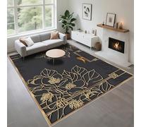 Kunsen Alfombra Antideslizante Salon Fácil De Cuidar Negro 140x200cm, El patrón de Flores orientales se Utiliza en la Oficina de la Sala de Estar