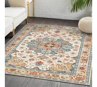 Kunsen Alfombra Dormitorio Juvenil Cómodo 130x180cm,Azul Patrones Florales Retro para Salón,Terraza,Debajo del Escritorio