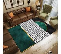 Kunsen Alfombra Lavable 180X200CM Verde Sala de Estar con Estampado Cuadros Modernos en Gris y Negro, fácil cuidar Tapete Actividades Bebe habitacion Infantil