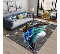 Kunsen Alfombras De Área 150x200cm Gris,Hermoso y Duradero patrón Plumas Azules para Habitacion,Despacho,Pasillo