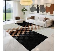 Kunsen Alfombras para Salon Fácil De Cuidar 80x100cm, Negro Y Gris El Moderno patrón de celosía marrón se Utiliza en el Pasillo de la Sala de Estar