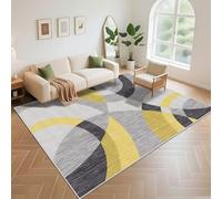 Kunsen Antiacaros Alfombras No Deformado 160x230cm, Gris Patrón de Arco geométrico Moderno Amarillo para el Dormitorio niños en la Sala Estar