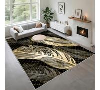 Kunsen Fácil De Cuidar Alfombras Oficinas 120X180Cm Negro Amarillo, Pelo Corto Los Patrones De Hojas De Plantas Se Utilizan En El Pasillo De La Sala De Estar Y En El Dormitorio De Los Niños