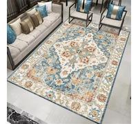 Kunsen Tapete Cozinha 160x220cm Azul,Felpudo Grande Patrones de Flores Retro Lavables con Agua para Suelo,Salón,Habitacion Juvenil