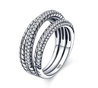 KUNSIR 925 anillos de plata de ley para mujeres Zirconia cúbde color anillos de declaración apilables para mujeres R1