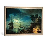 kunst für alle ' - Fotografía enmarcada de Claude Joseph Vernet Night: A Port in The Moon Light, 1748, de impresión handgefertigten imágenes de Marco, 60 x 40 cm, Plata Raya