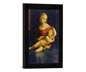 kunst für alle 'Zacher Imagen de Rafael Virgen con peana Hijo en el Regazo, de impresión handgefertigten imágenes de Marco, 30 x 40 cm, Color Negro Mate