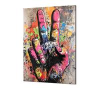 Kunstbruder© Murales de Banksy, grande, vertical, para dormitorio, decoración del hogar, apartamento, salón, cuadros, lienzo, graffiti, pintura multicolor (Signo de la paz, 100 x 150 cm)