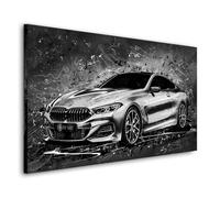 Kunstgestalten24 Cuadro en lienzo de BMW 8 abstracto SW con marco de madera auténtica, lienzo de pared, arte artístico, impresiones de alta calidad, imágenes XXL sobre lienzo
