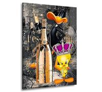 Kunstgestalten24 Impresión sobre lienzo Duffy y Tweety Champagne Comic Pop Art para pared