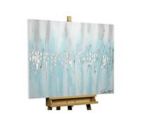 Kunstloft Cuadro decorativo | 100% PINTADO A MANO | 100x75cm | Pintura 'Fría relajación' | Abstracto | Azul Beige | Cuadro moderno en lienzo