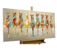 Kunstloft Cuadro decorativo | 100% PINTADO A MANO | 120x60cm | Pintura 'Gatos pacientes ' | Gato | Multicolor | Cuadro moderno en lienzo