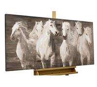 Kunstloft Cuadro decorativo | 100% PINTADO A MANO | 120x60cm | Pintura 'Indomable' | Caballo | Blanco | Cuadro moderno en lienzo