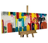 Kunstloft Cuadro decorativo | 100% PINTADO A MANO | 150x50cm | Pintura 'Arte de los colores' | Abstracto | Multicolor Blanco | Cuadro moderno en lienzo