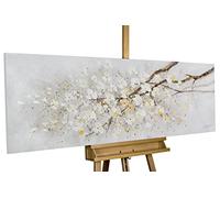 Kunstloft Cuadro decorativo | 100% PINTADO A MANO | 150x50cm | Pintura 'Entre ramas que se cruzan' | Flores | Blanco | Cuadro moderno en lienzo