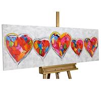 Kunstloft Cuadro decorativo | 100% PINTADO A MANO | 150x50cm | Pintura 'Undisclosed Crush' | Corazón | Multicolor Gris | Cuadro moderno en lienzo