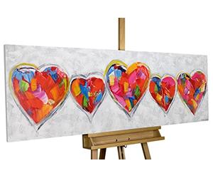 Kunstloft Cuadro decorativo | 100% PINTADO A MANO | 150x50cm | Pintura 'Undisclosed Crush' | Corazón | Multicolor Gris | Cuadro moderno en lienzo